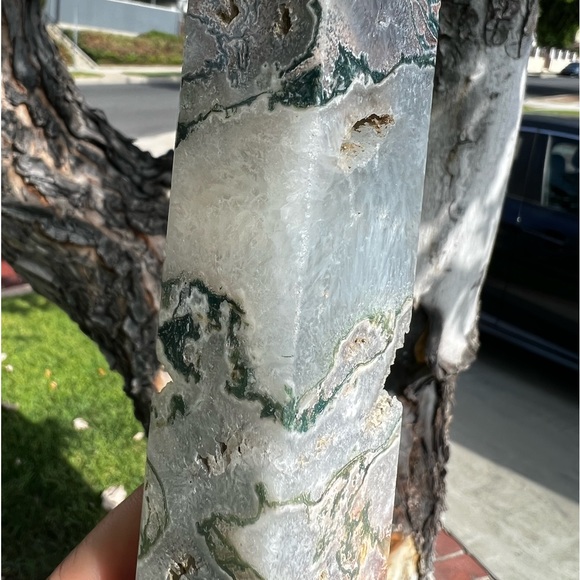 Rare Pink Moss Agate Tower With Druzy Pockets and Quartz - Picture 7 of 9